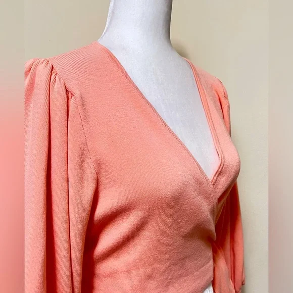 MISSGUIDED new Pink True Wrap Around Straps Crop Balloon Sleeves Knit Top 10/12 - Picture 6 of 16